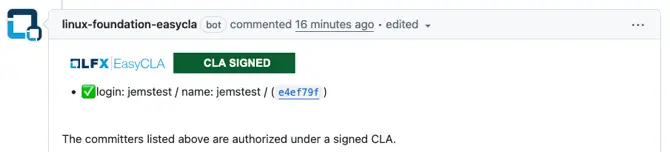 EasyCLA recognizes the signed CLA